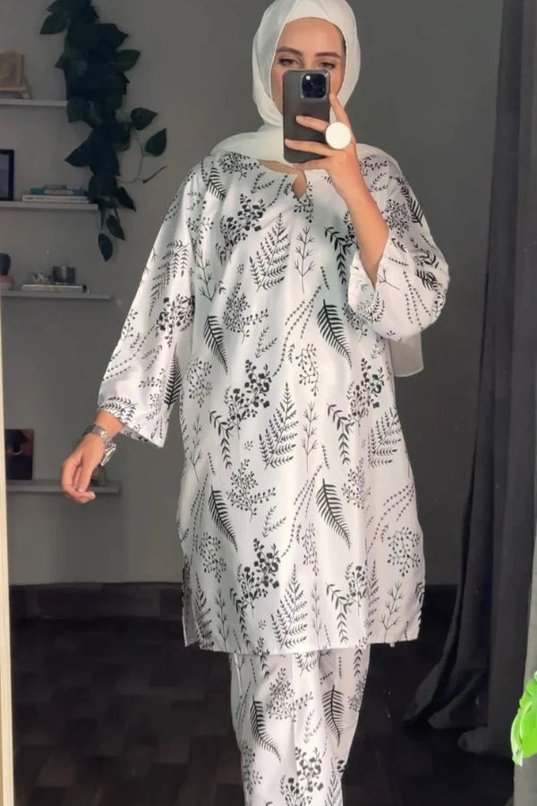 FLORA LEAF PRINT 2PCS STITCHED